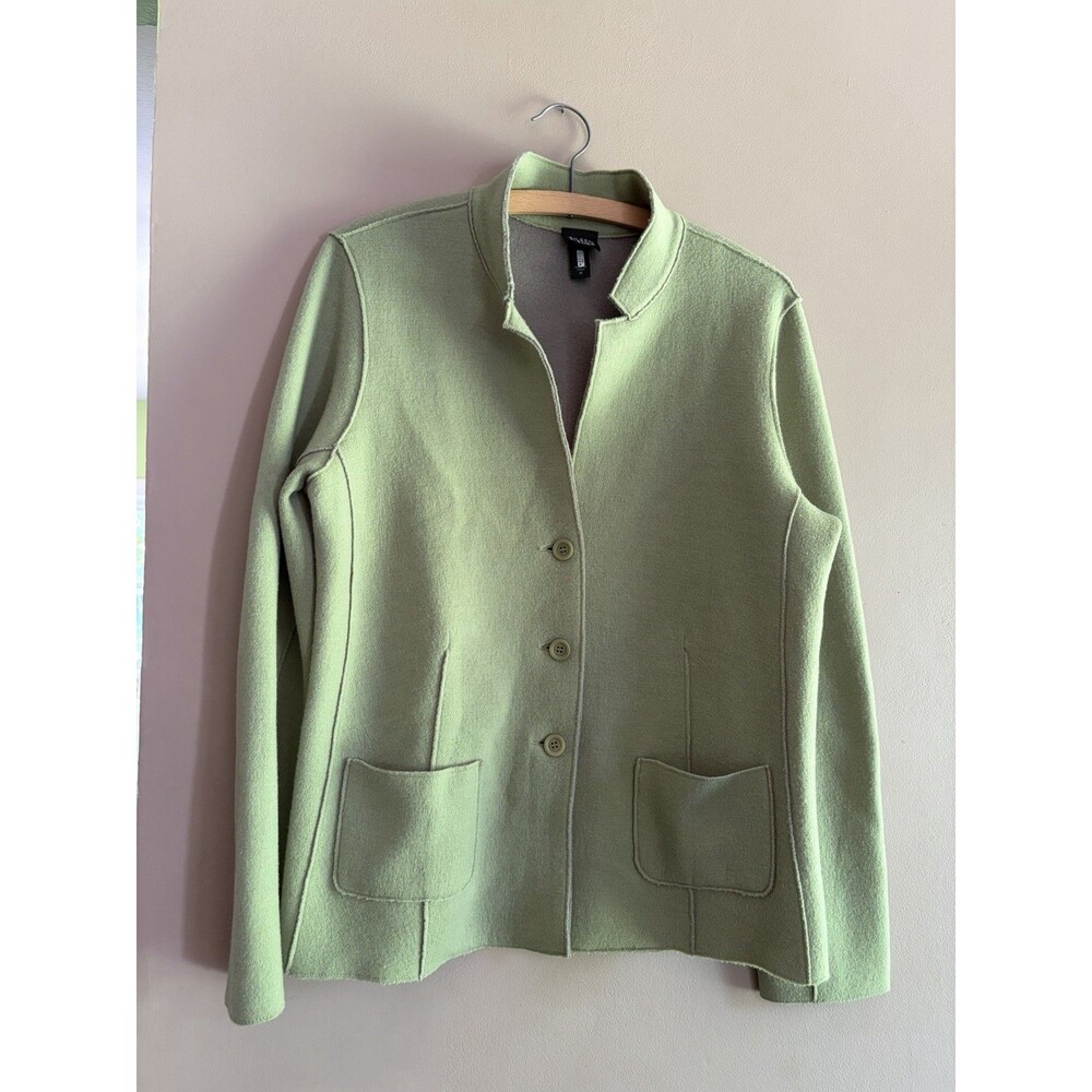 Eileen Fisher‎ 100% Merino Wool Blazer Jacket Womens Medium Green Button Career